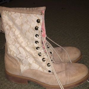Lace and suede combat boots